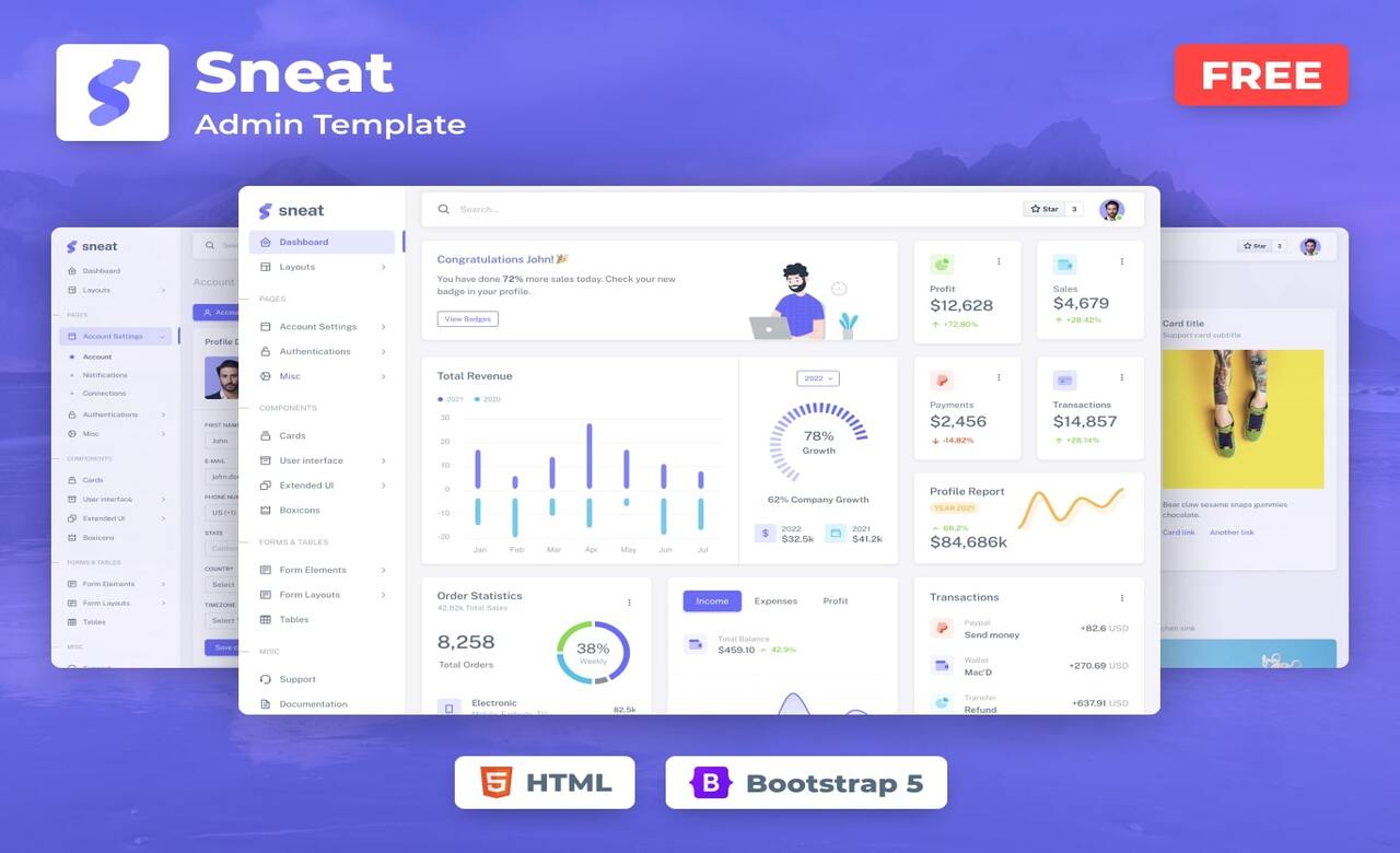 Sneat Free Bootstrap 5 HTML Admin Template